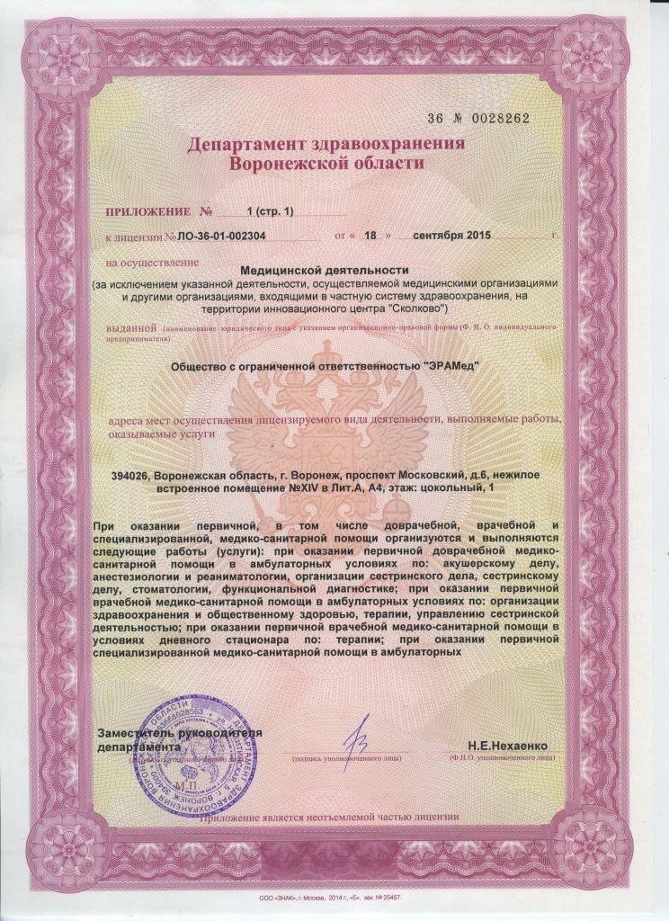 Приложение к лицензии ЭРАМед