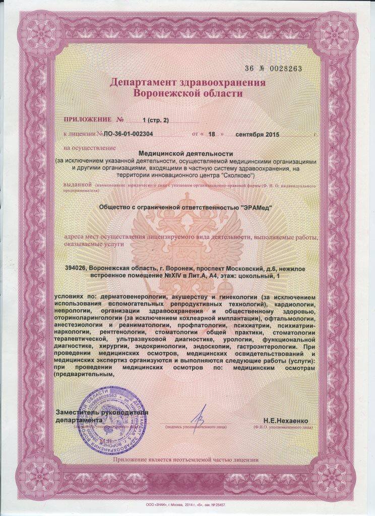 Приложение к лицензии ЭРАМед