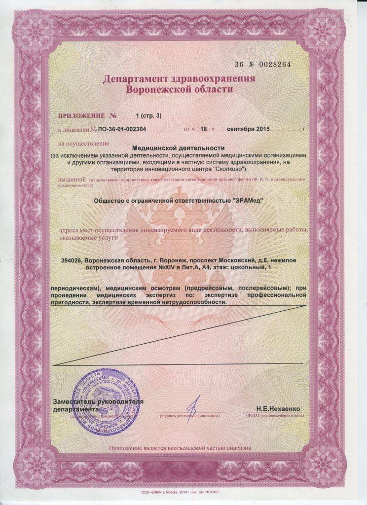 Приложение к лицензии ЭРАМед