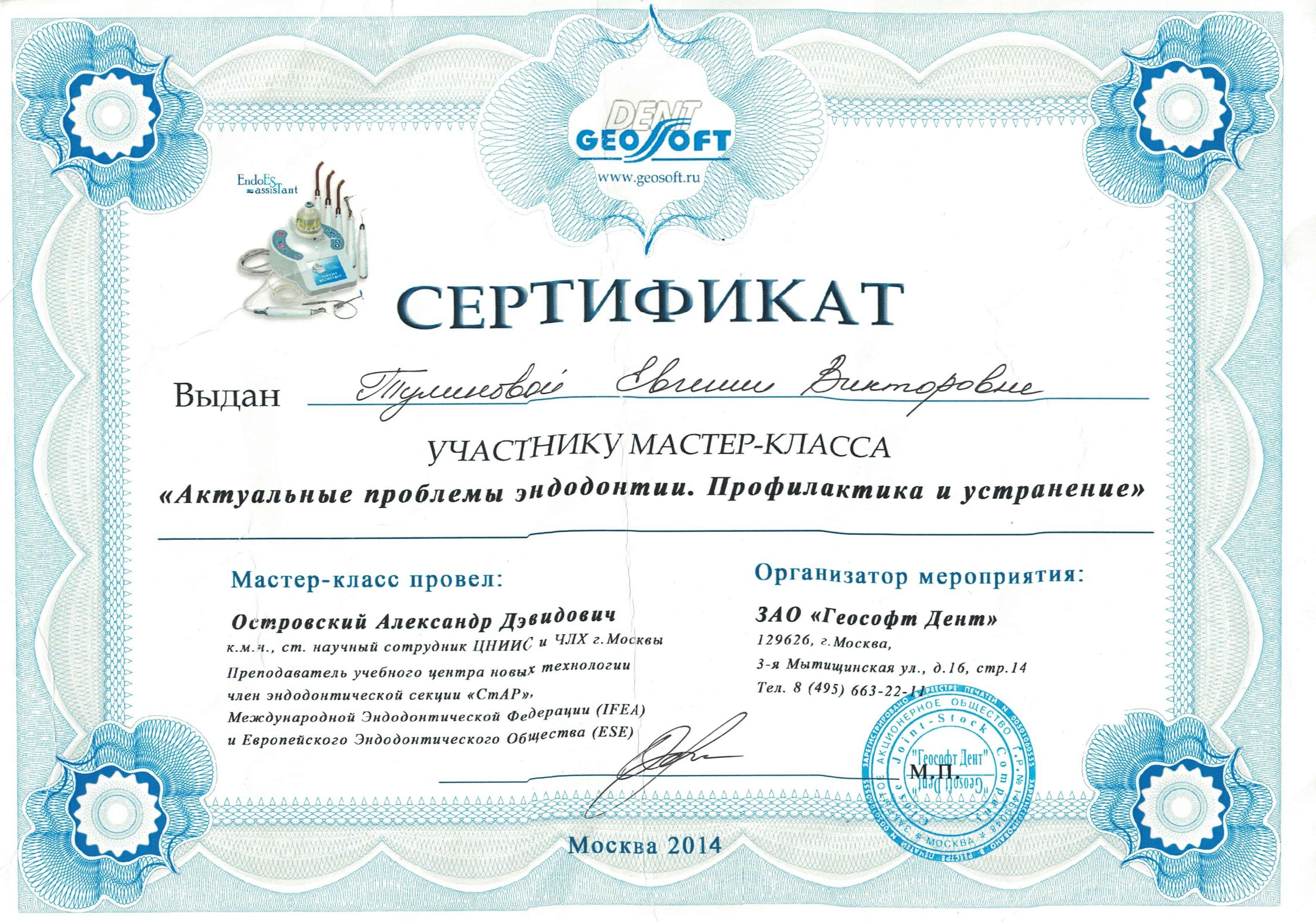 Сертификат Тулиновой Е.В.